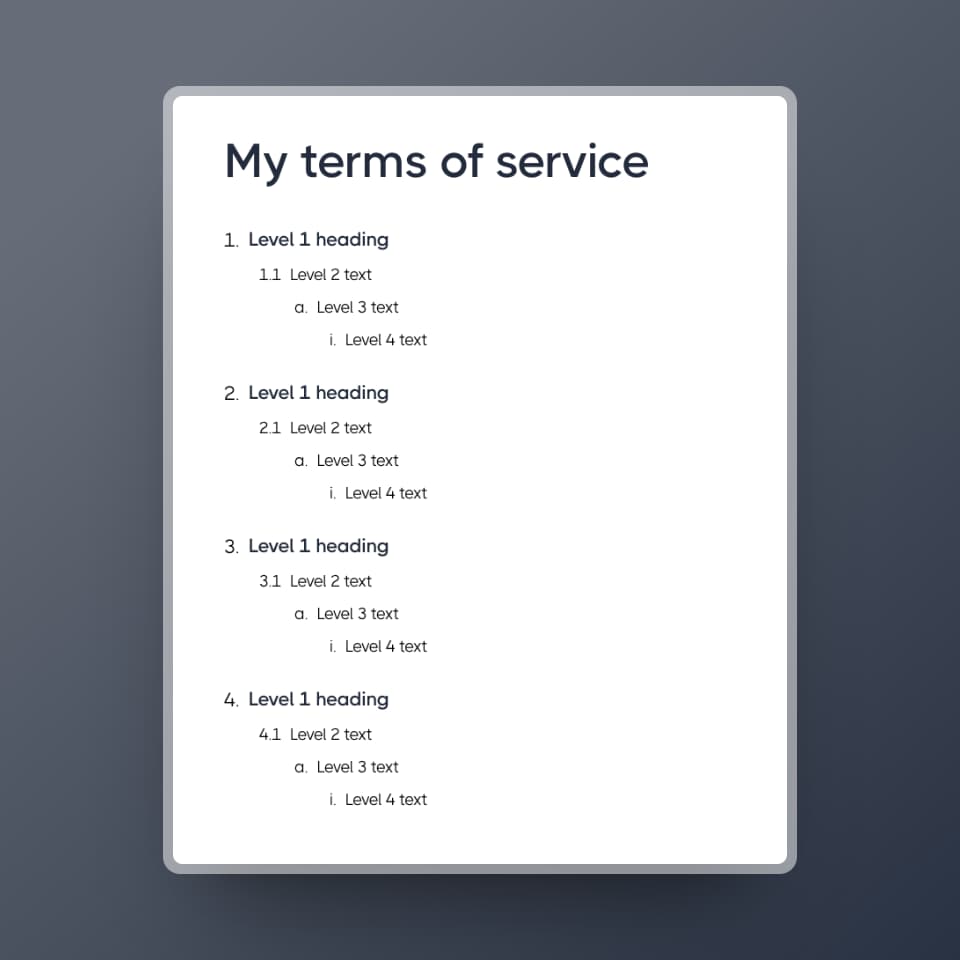 A multi-level ordered list