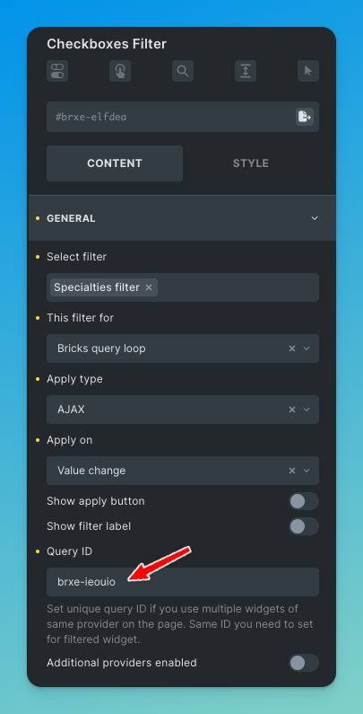 JetEngine checkbox filter in Bricks builder